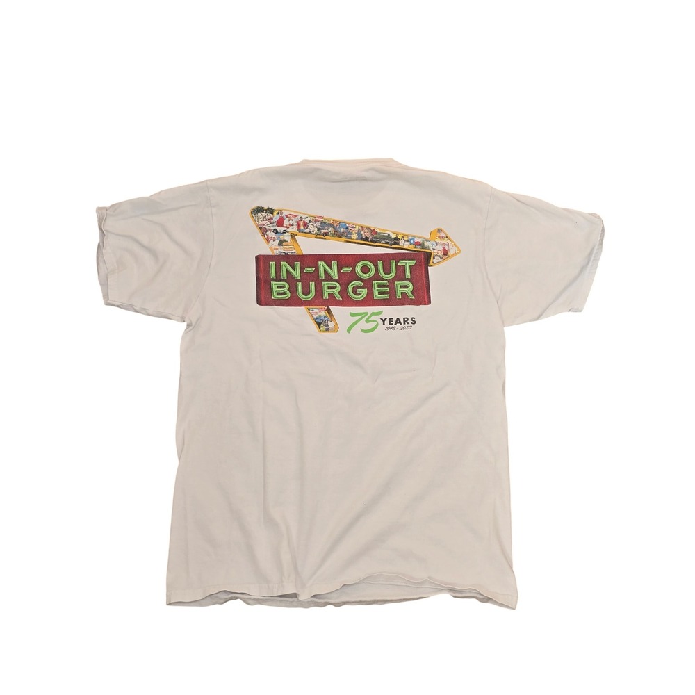 In-N-Out Burger 75 Years 1948-2023 White Graphic T-Shirt Mens Medium Made in USA